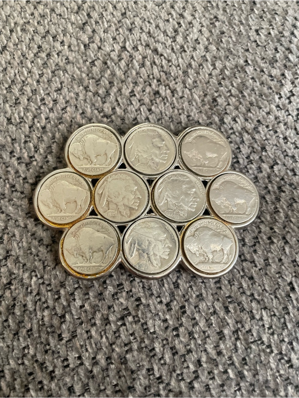 Vintage Buffalo Nickel Belt Buckle - Silver Tone Coins